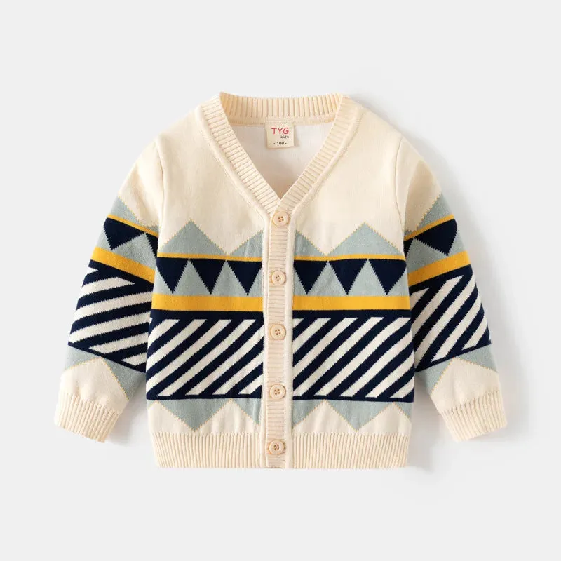 Children Sweater Winter Double-layer Cotton Striped Kid Knitted Sweaters For Boys Girls Cardigan Baby Jacket Navy And Beige Coat