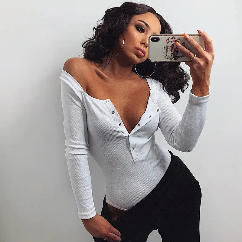 CNYISHE Ribbed Knitted Buttons Bodysuits Women Jumpsuits Long Sleeve Bodycon Sexy Streetwear 2020 Autumn Clothes Solid Rompers