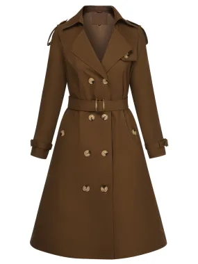 Coffee 1950s Buttoned Lapel Trench Coat