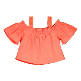 Coral Cold Shoulder Poplin Shirt