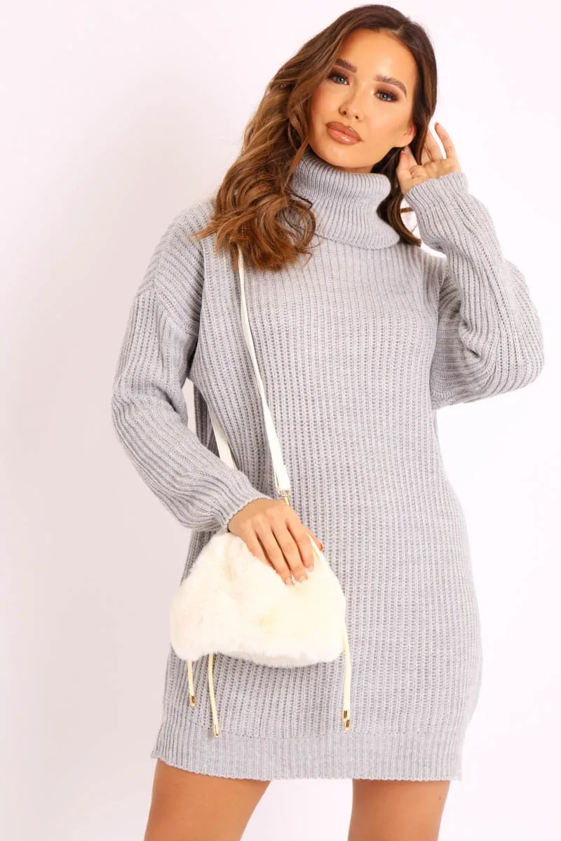 Cream Faux Fur Bucket Bag - Harlow