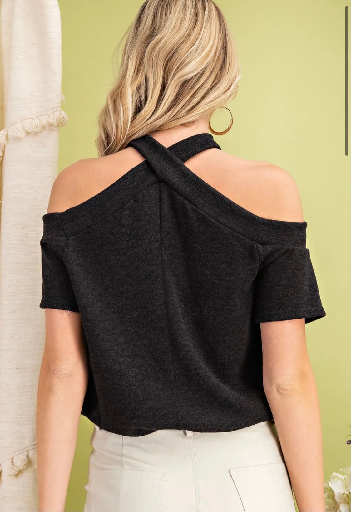 Curvy Criss Cross Cold Shoulder Top