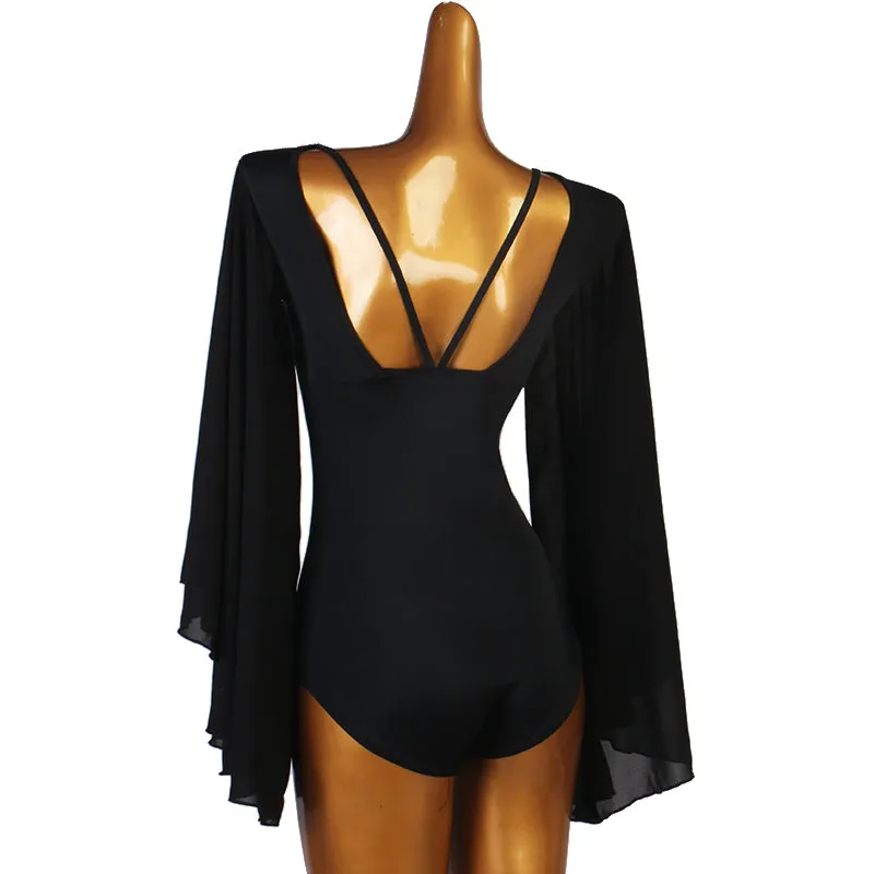 Dance Bodysuit Long Sleeve V-Neck with Mesh