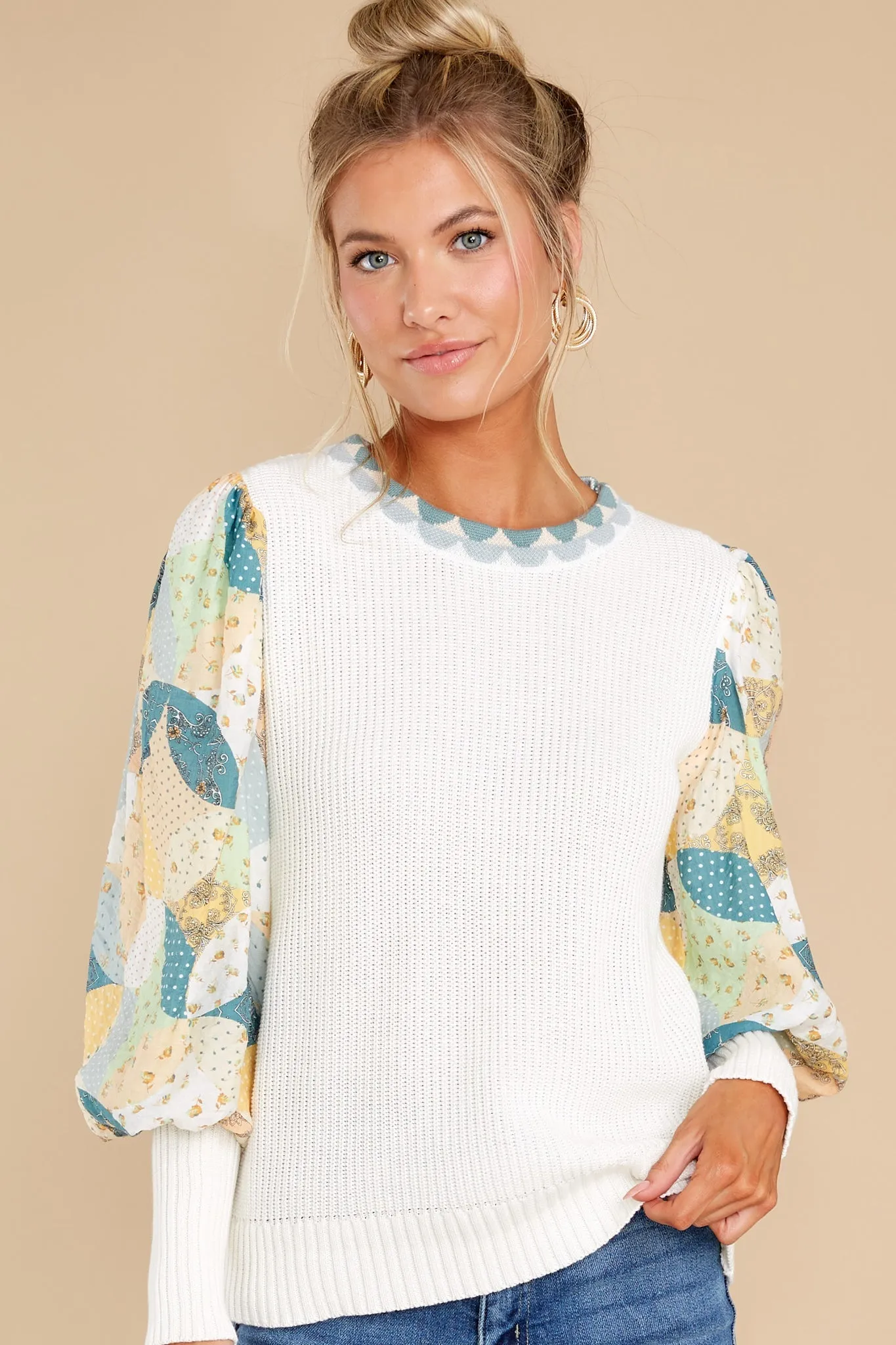 Days Like These White Multi Print Sweater