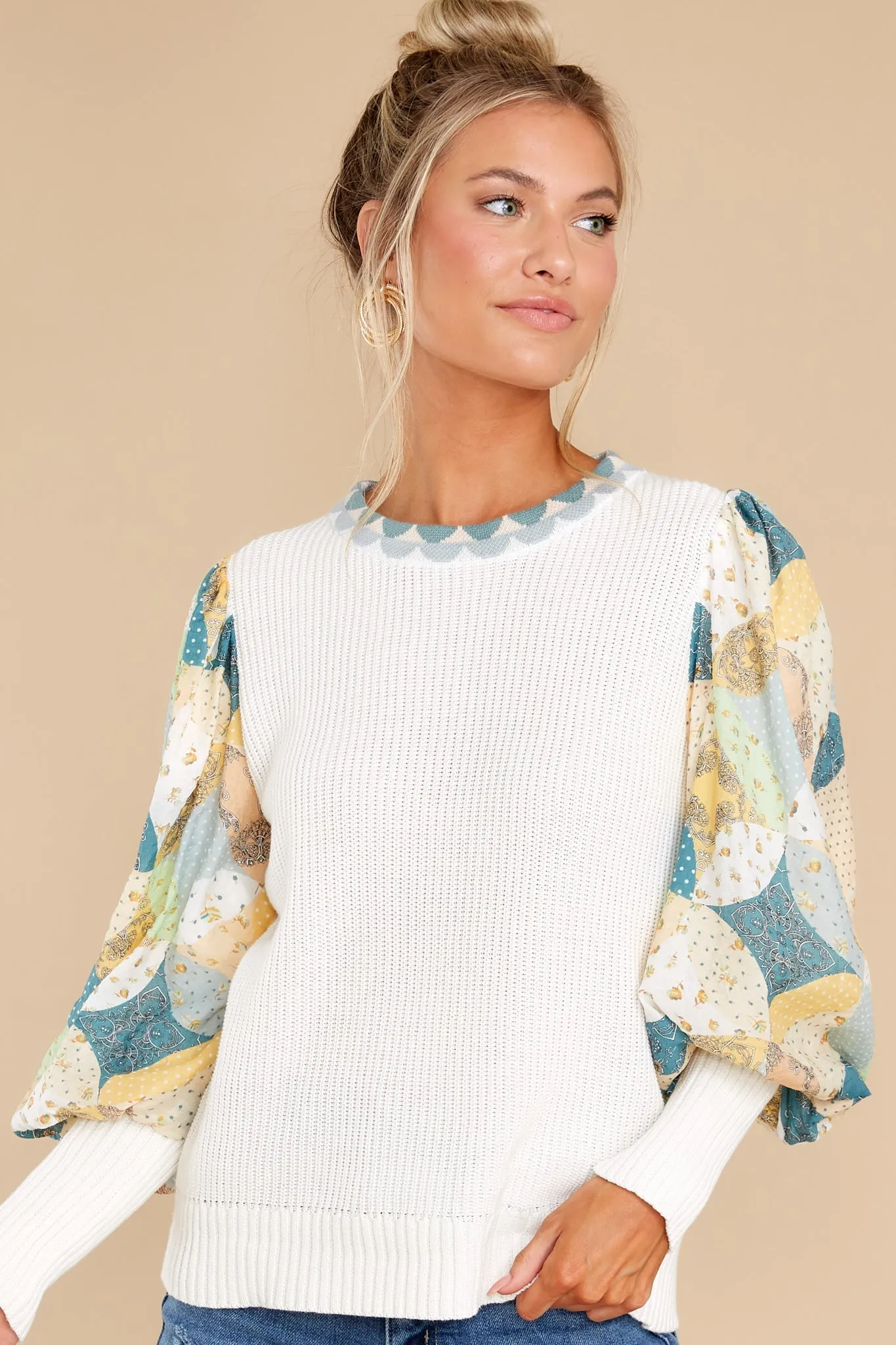 Days Like These White Multi Print Sweater