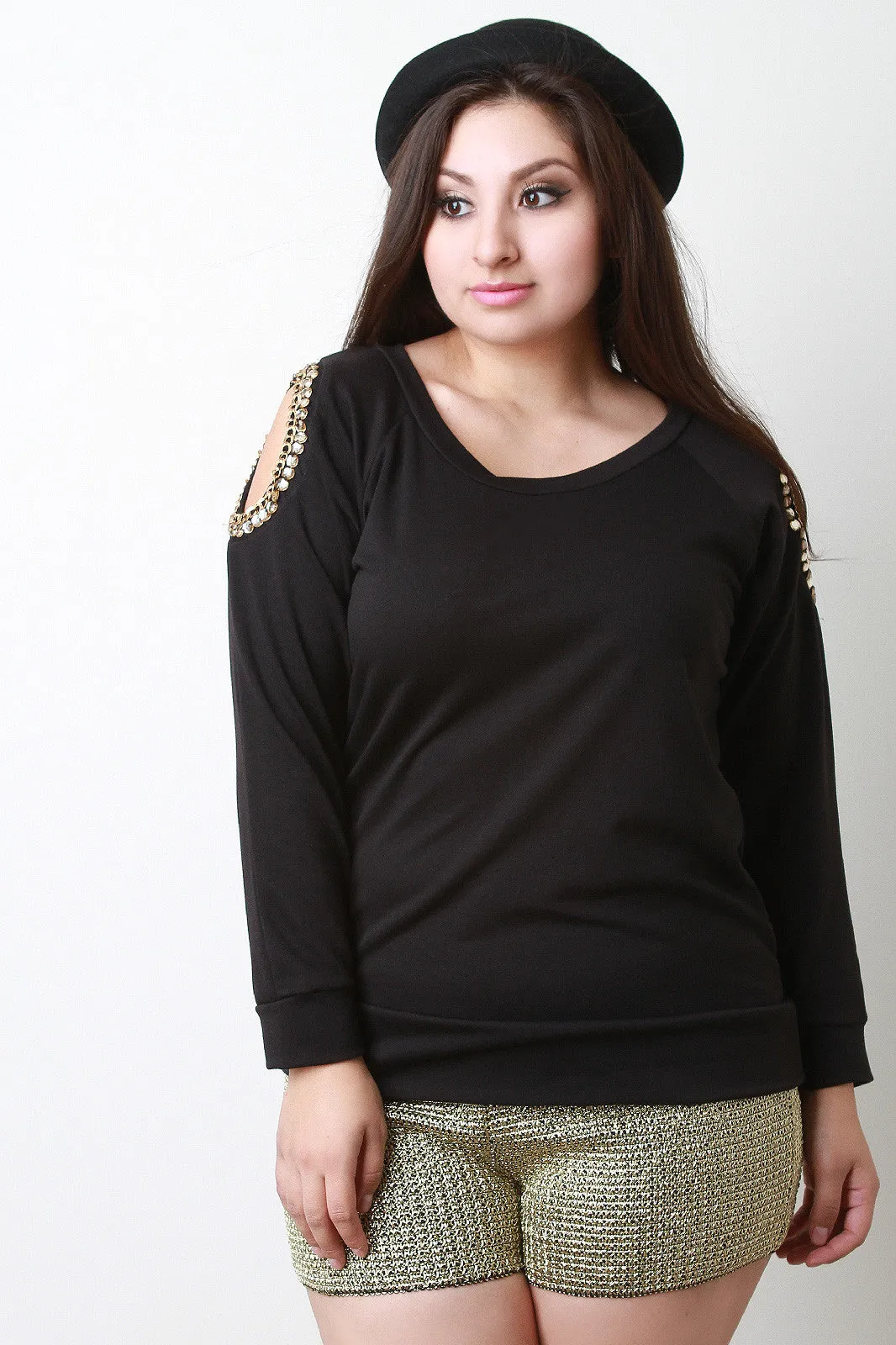 Dazzled Cold Shoulders Sweater Top