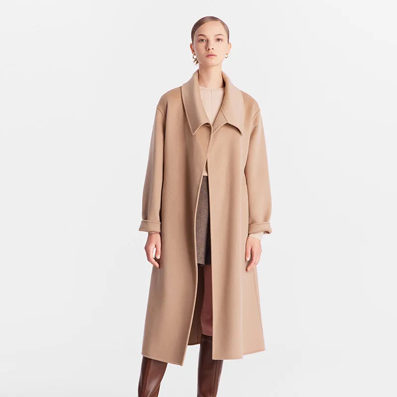 Double-Faced Wool And Silk-Blend Lapel Women Coat