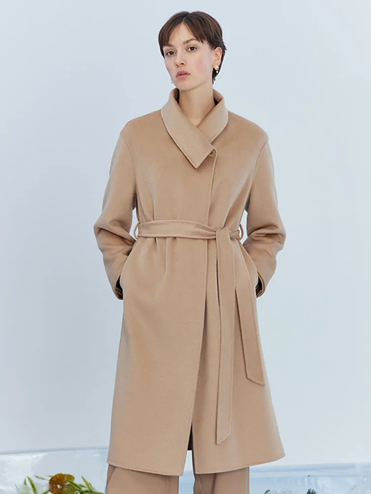 Double-Faced Wool And Silk-Blend Lapel Women Coat