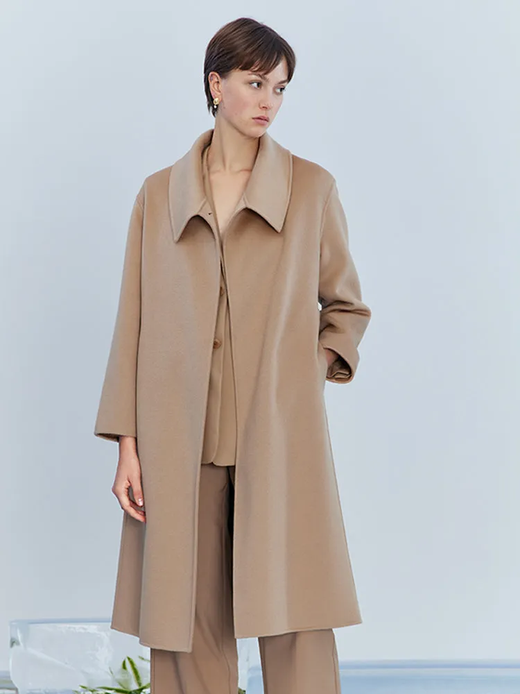 Double-Faced Wool And Silk-Blend Lapel Women Coat