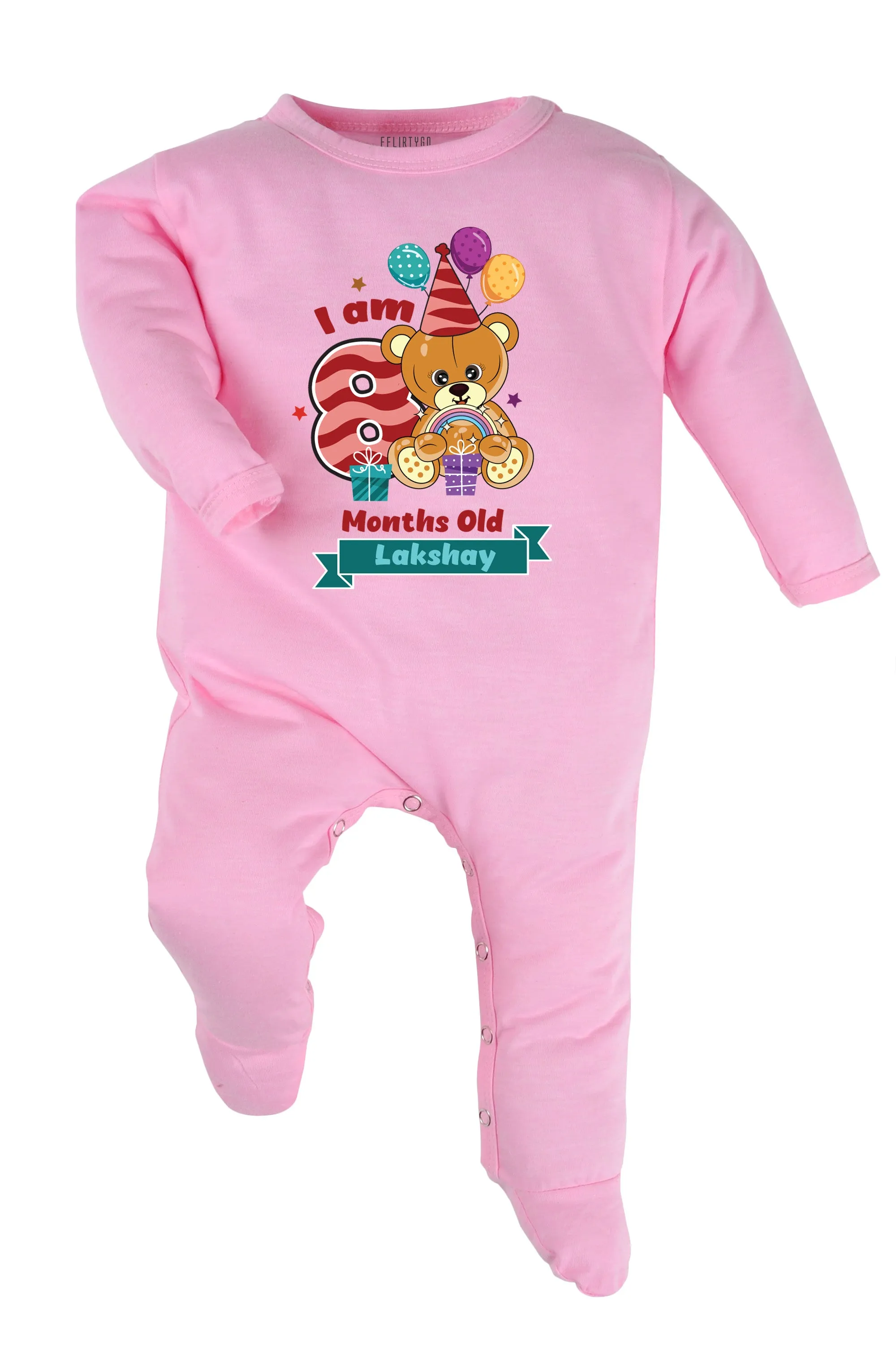 Eight Month Milestone Baby Romper | Onesies - Birthday Teddy w/ Custom Name