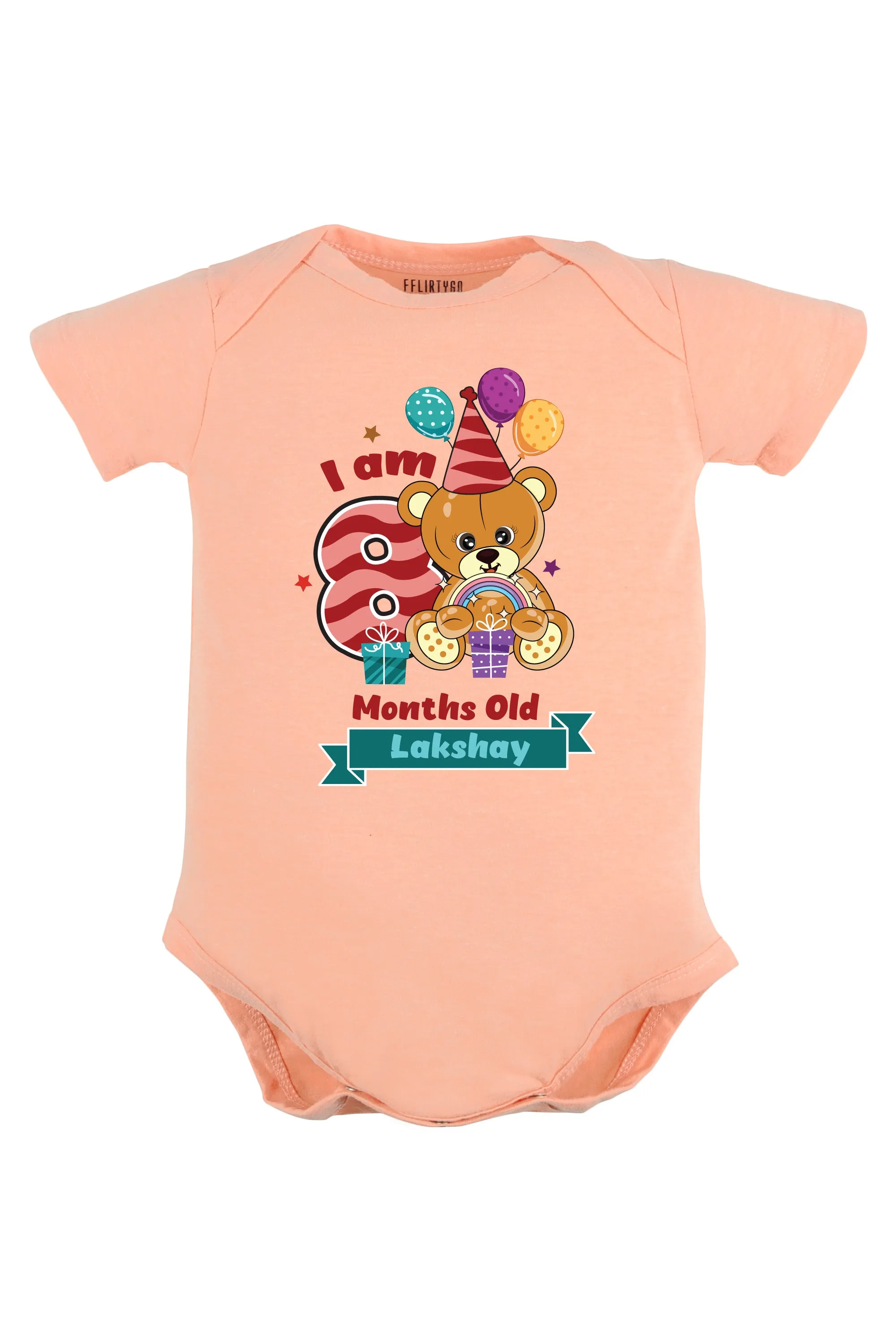 Eight Month Milestone Baby Romper | Onesies - Birthday Teddy w/ Custom Name