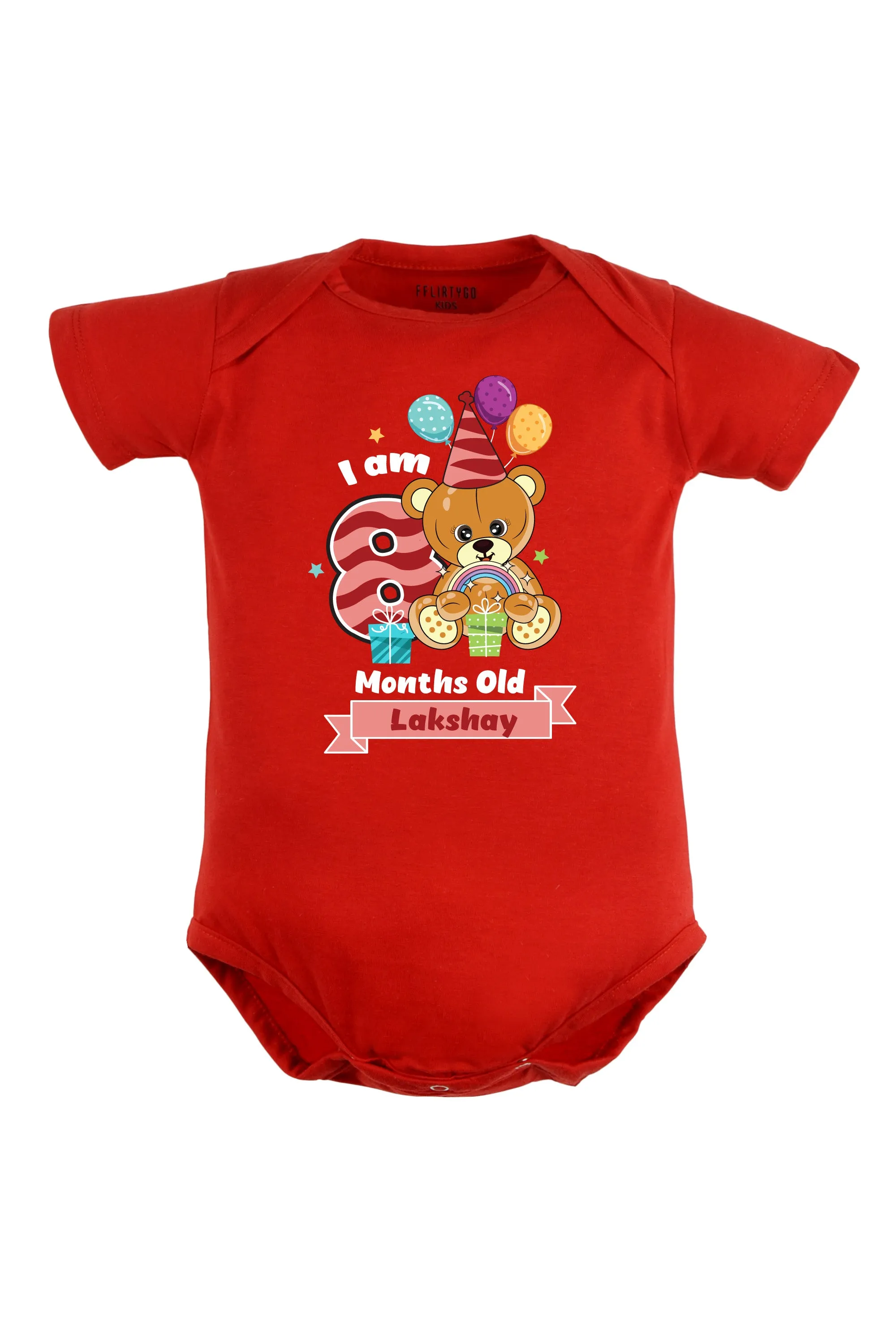 Eight Month Milestone Baby Romper | Onesies - Birthday Teddy w/ Custom Name