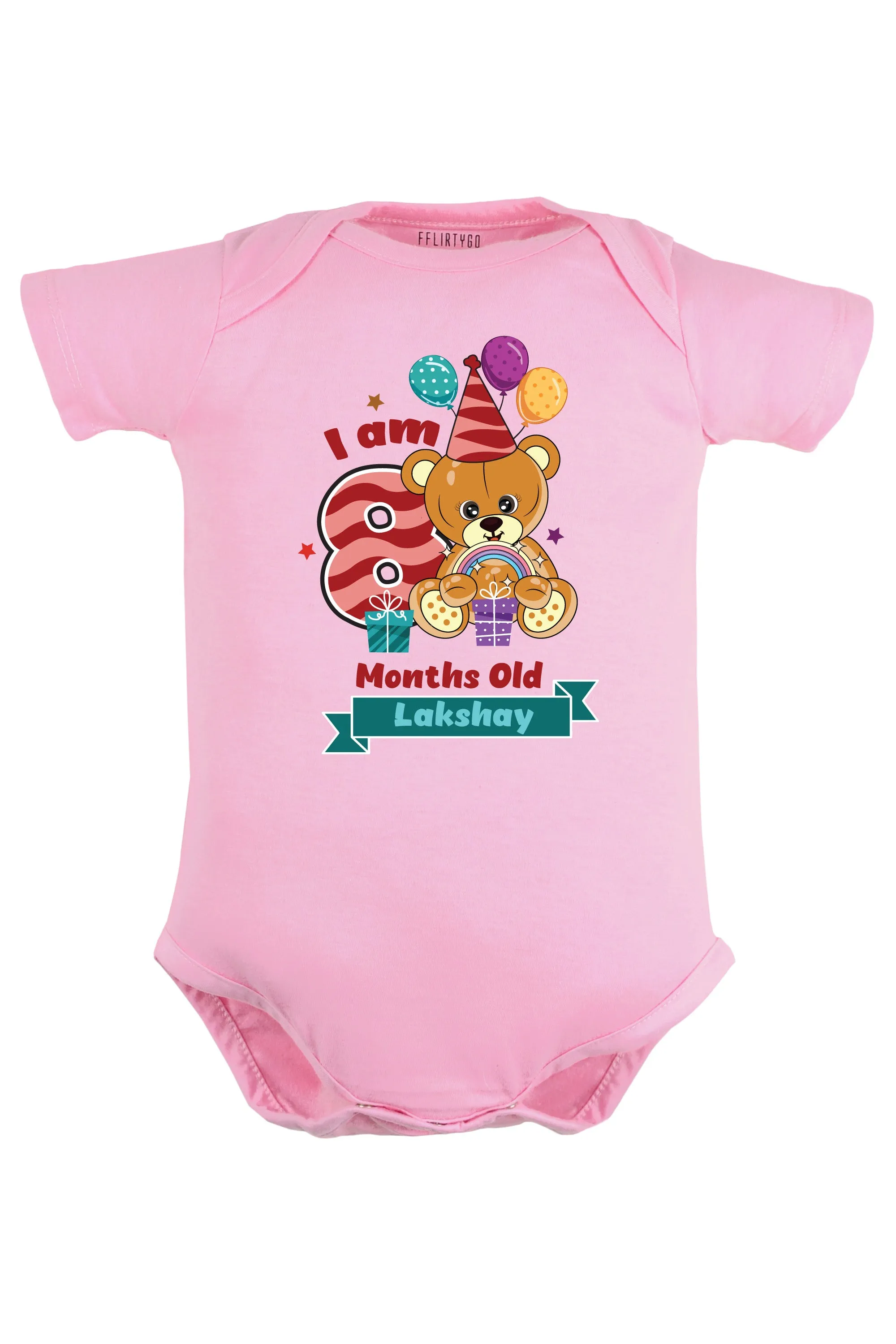 Eight Month Milestone Baby Romper | Onesies - Birthday Teddy w/ Custom Name