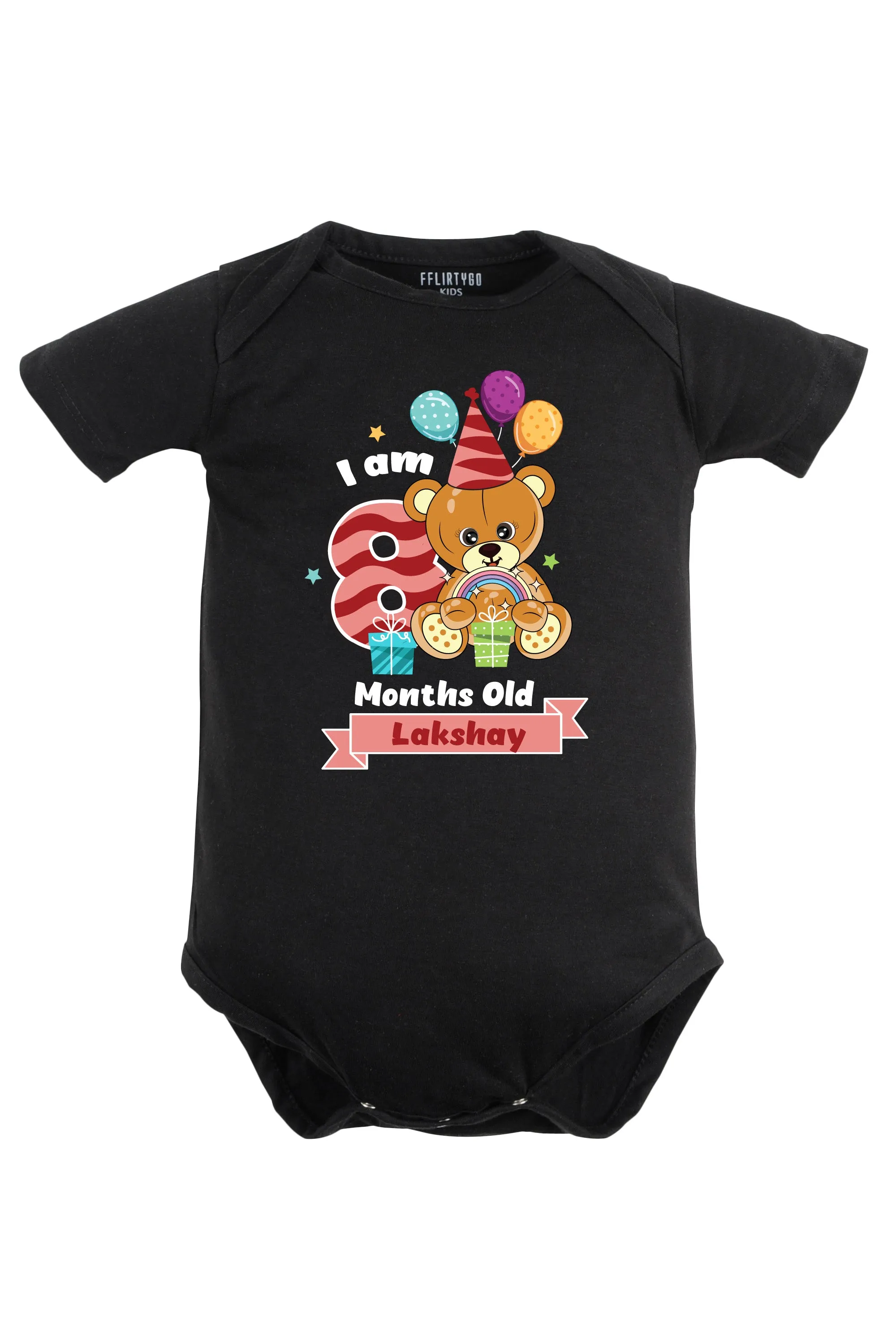 Eight Month Milestone Baby Romper | Onesies - Birthday Teddy w/ Custom Name