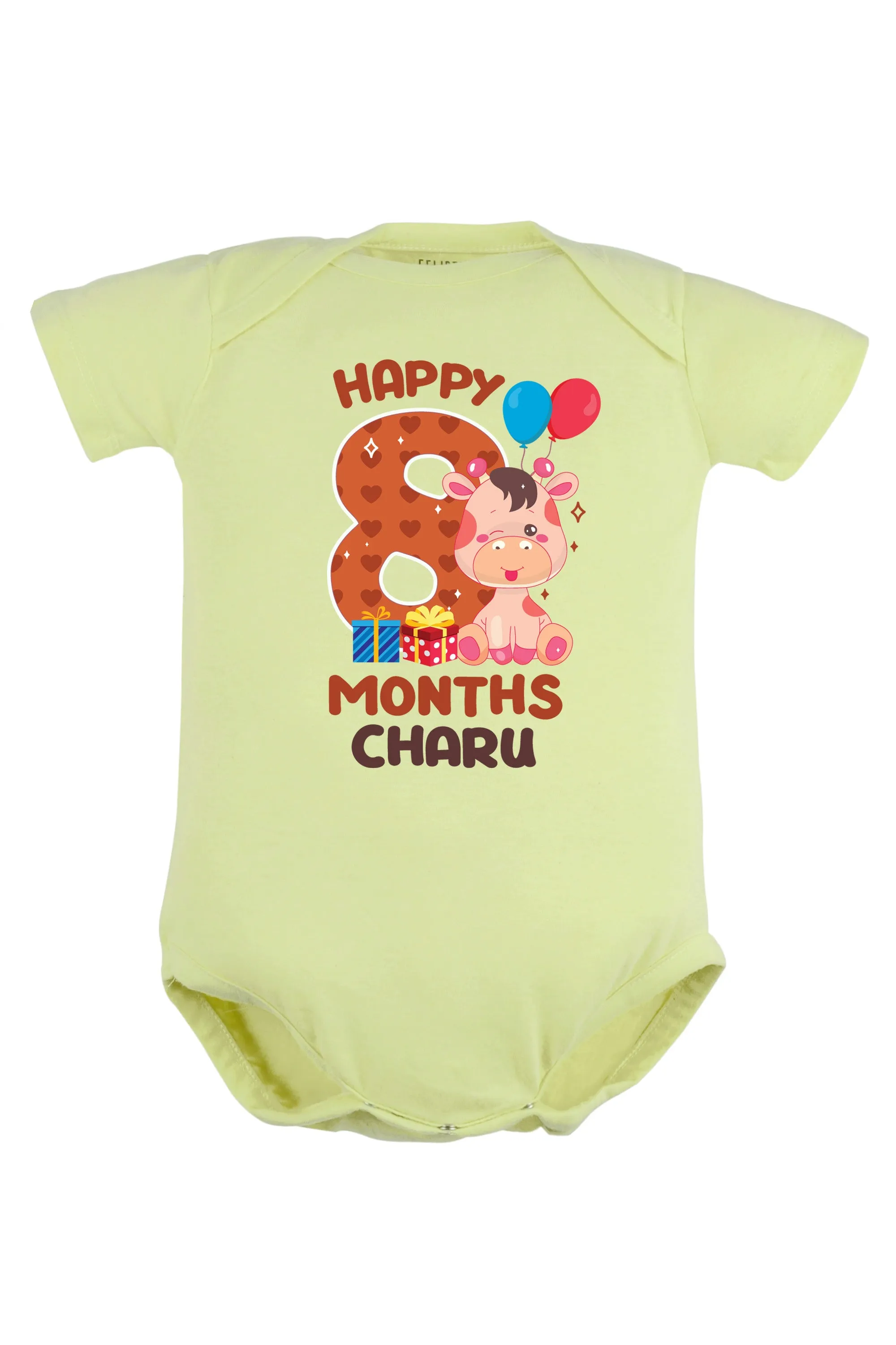 Eight Month Milestone Baby Romper | Onesies - Giraffe w/ Custom Name