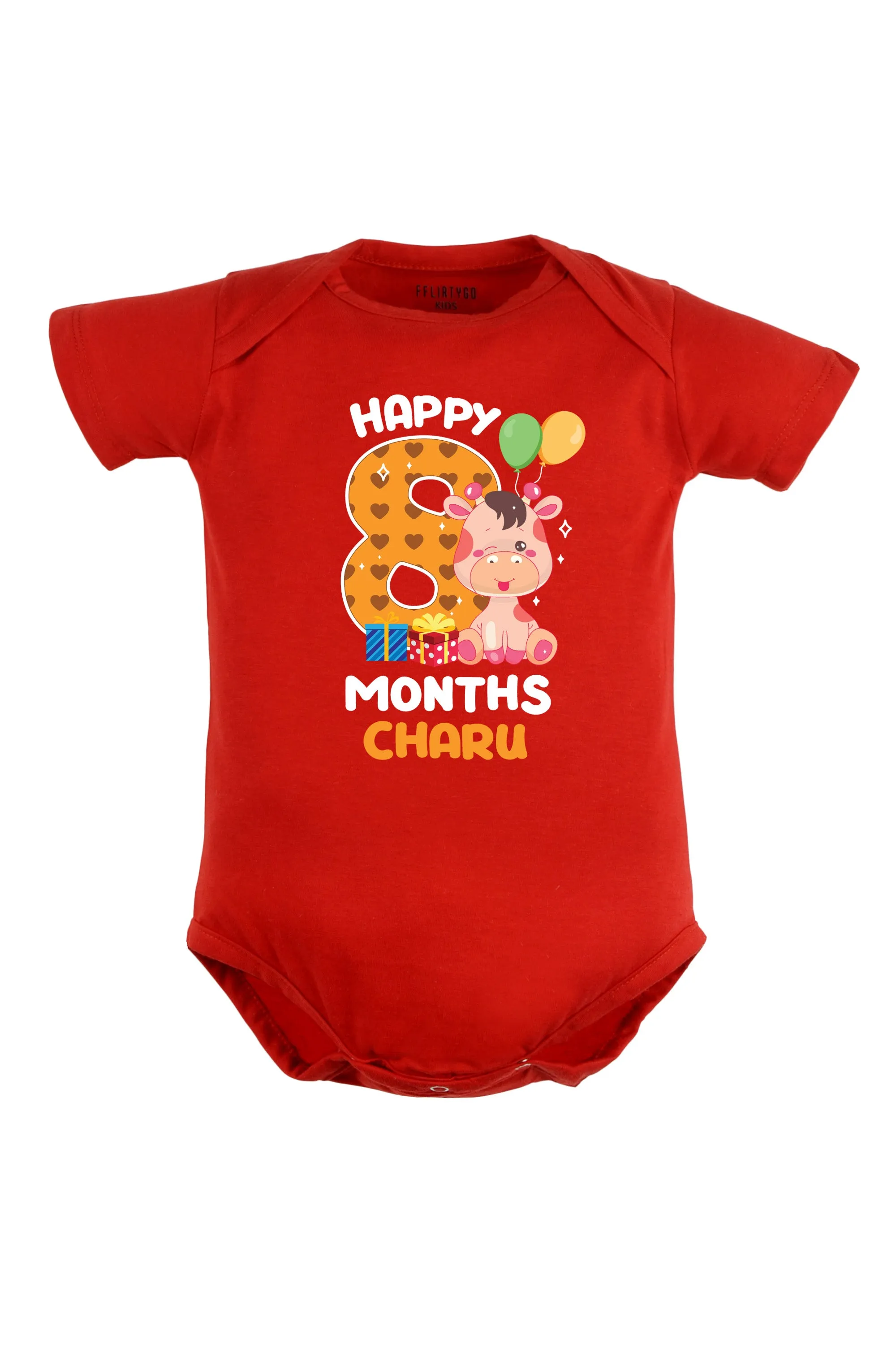 Eight Month Milestone Baby Romper | Onesies - Giraffe w/ Custom Name