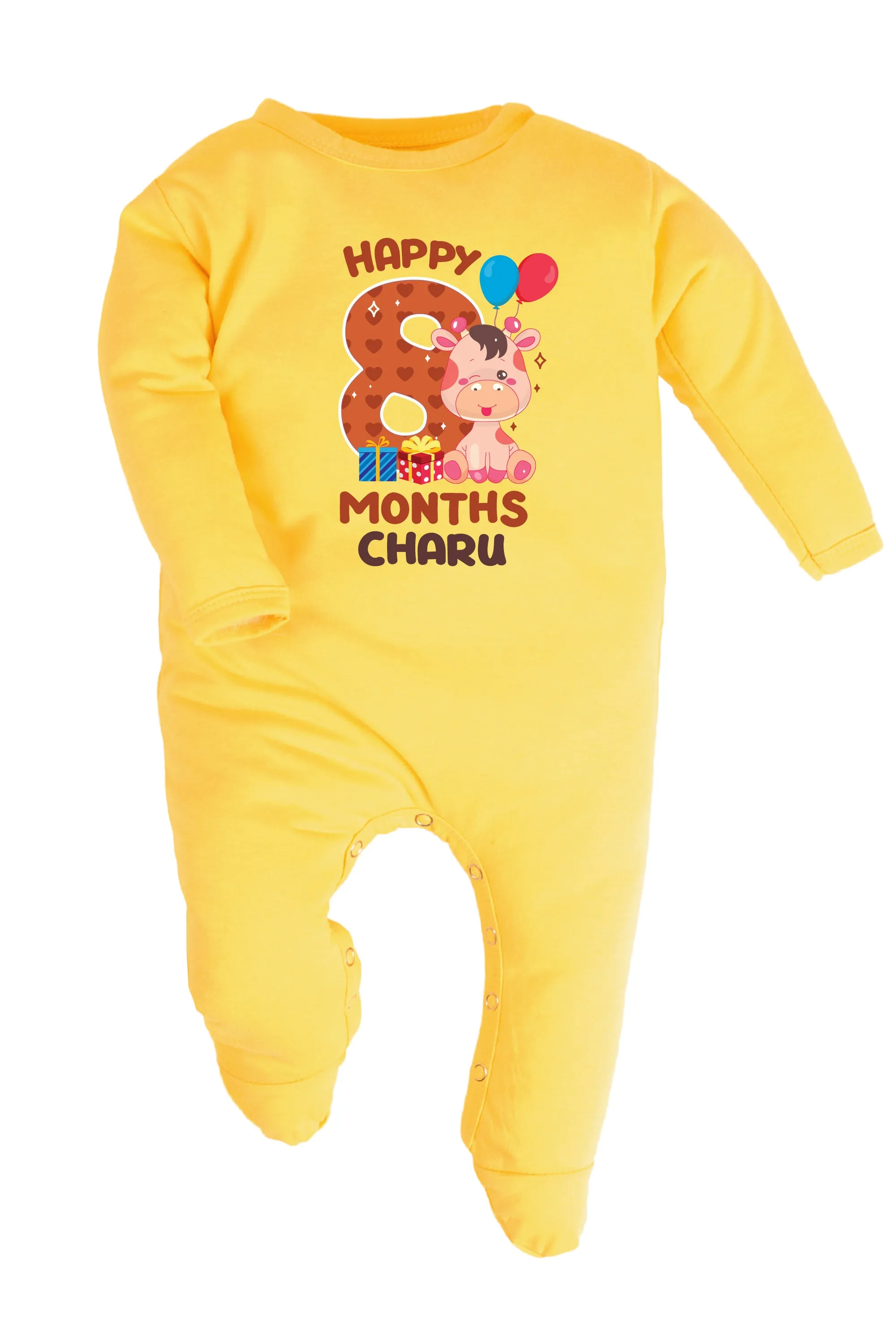 Eight Month Milestone Baby Romper | Onesies - Giraffe w/ Custom Name