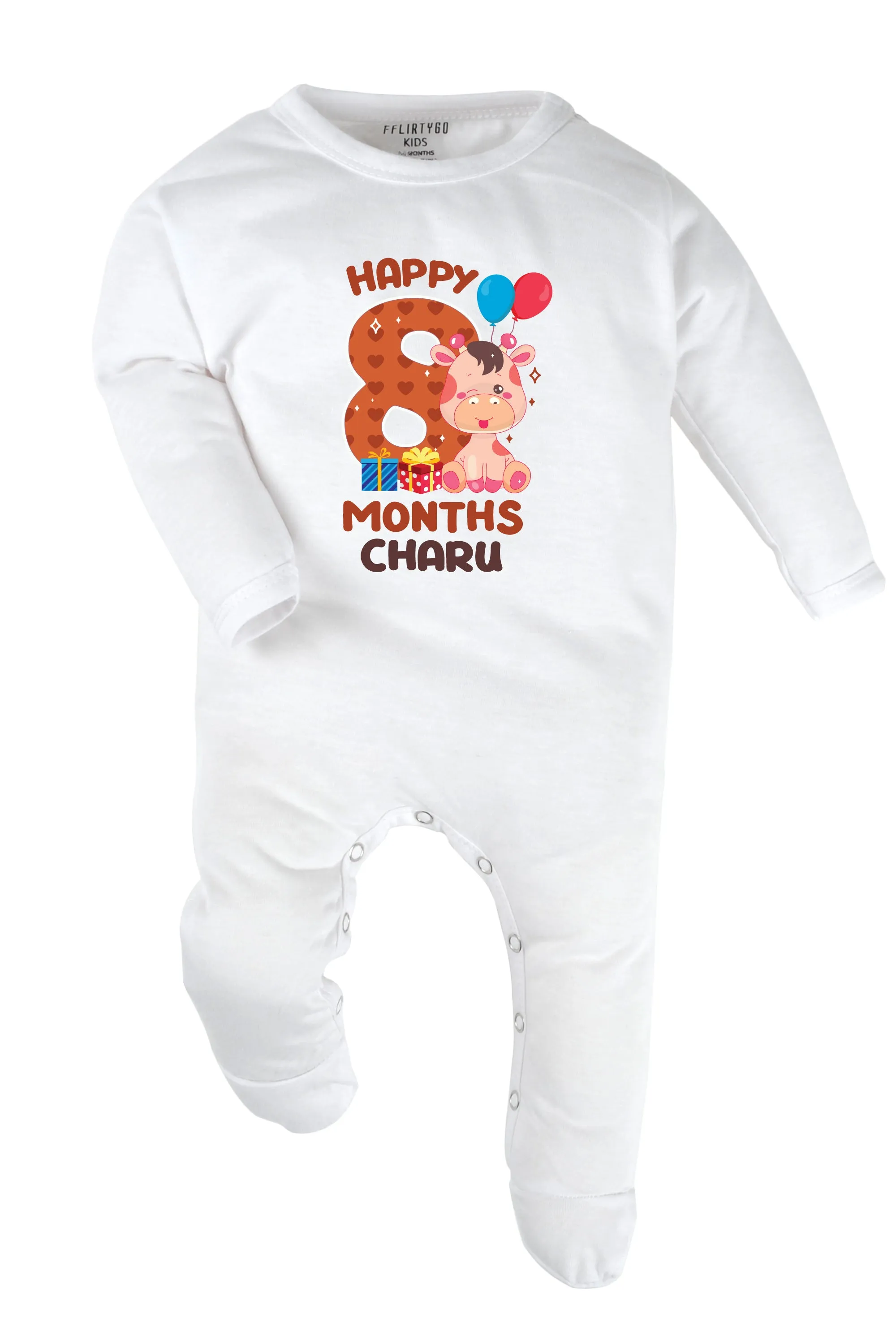 Eight Month Milestone Baby Romper | Onesies - Giraffe w/ Custom Name