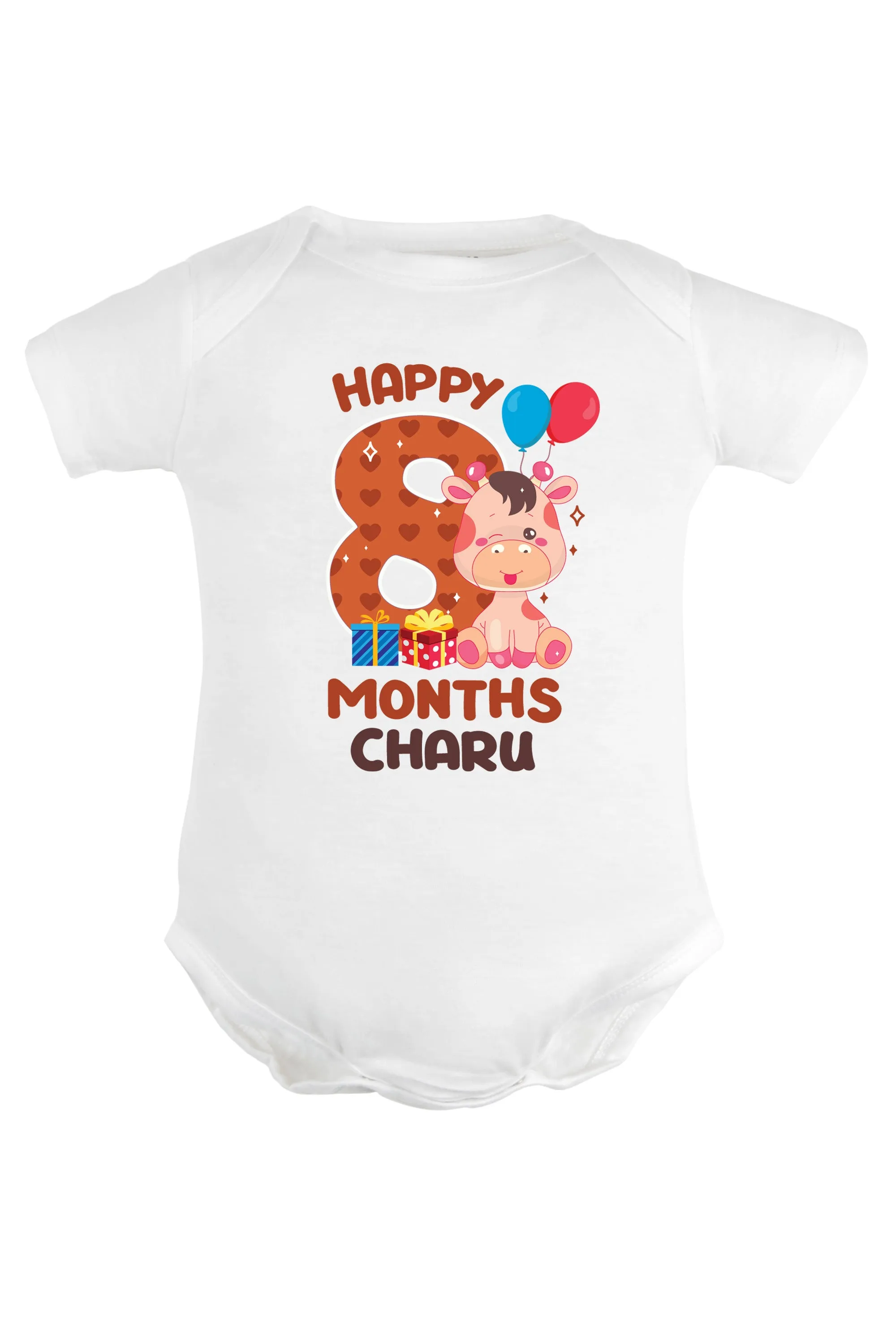 Eight Month Milestone Baby Romper | Onesies - Giraffe w/ Custom Name