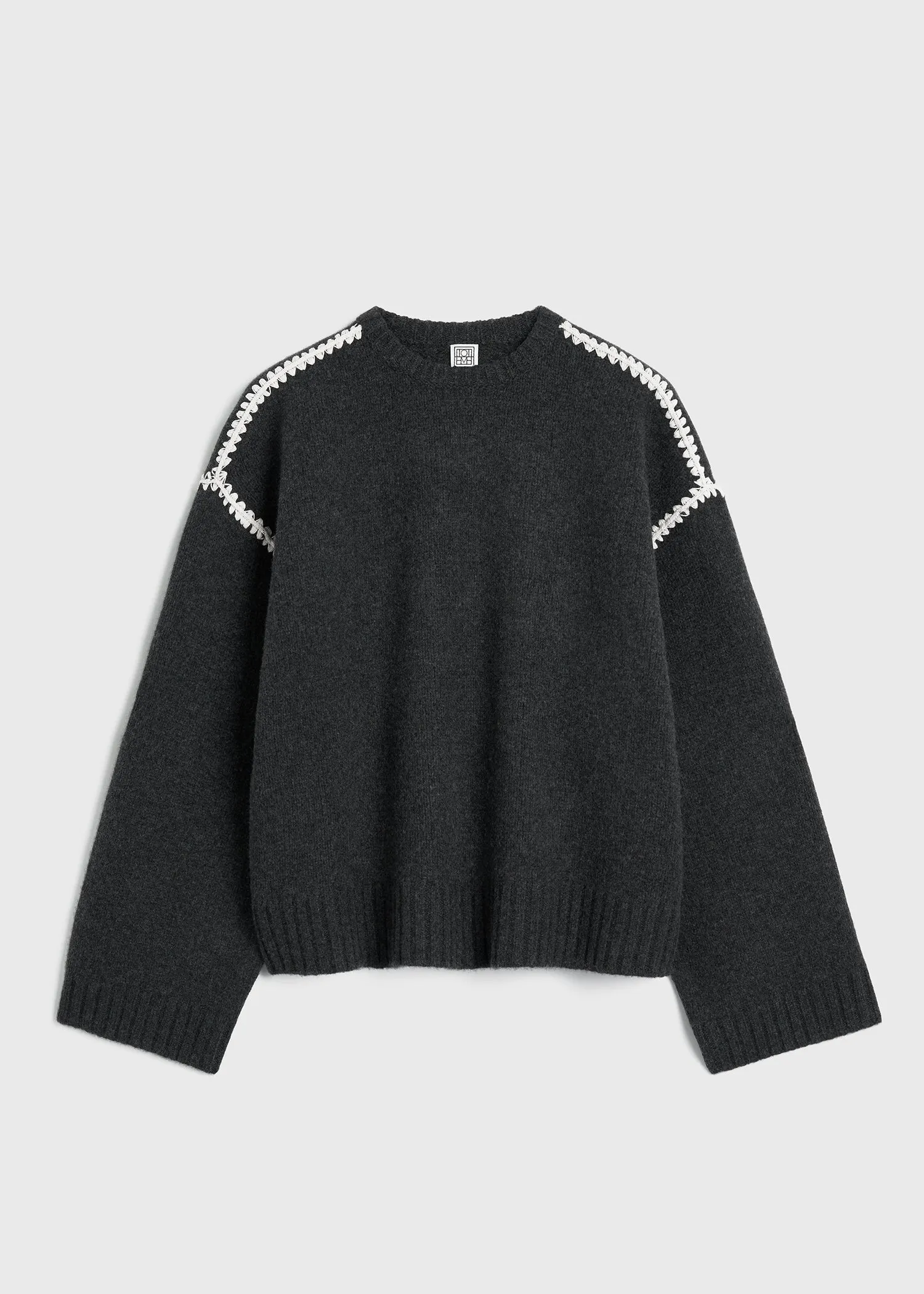 Embroidered wool cashmere knit grey melange