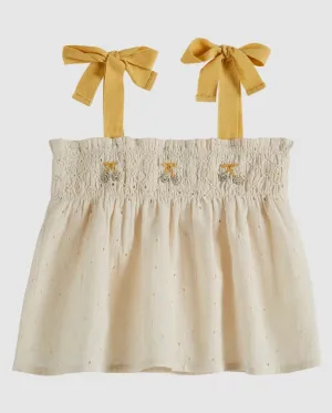 Emile Girls'  Sleeveless Cotton Blouse with Bow Straps