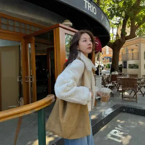 Fashionkova 1980s fashion trends Ttoo Winter  Comfortable Soft Korean Style Lazy Style Warm Faux Lambswool Pink Coat for Women