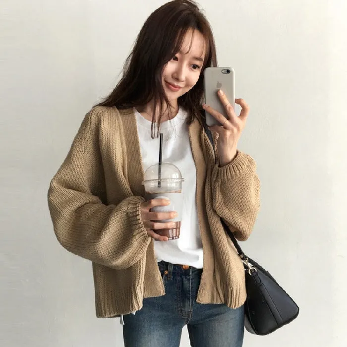 Fashionkova fall fashion  Coat Milk Series Wear Top Lazy Style Knitted Cardigan Casual All-Match Loose Long Sleeve Sweater