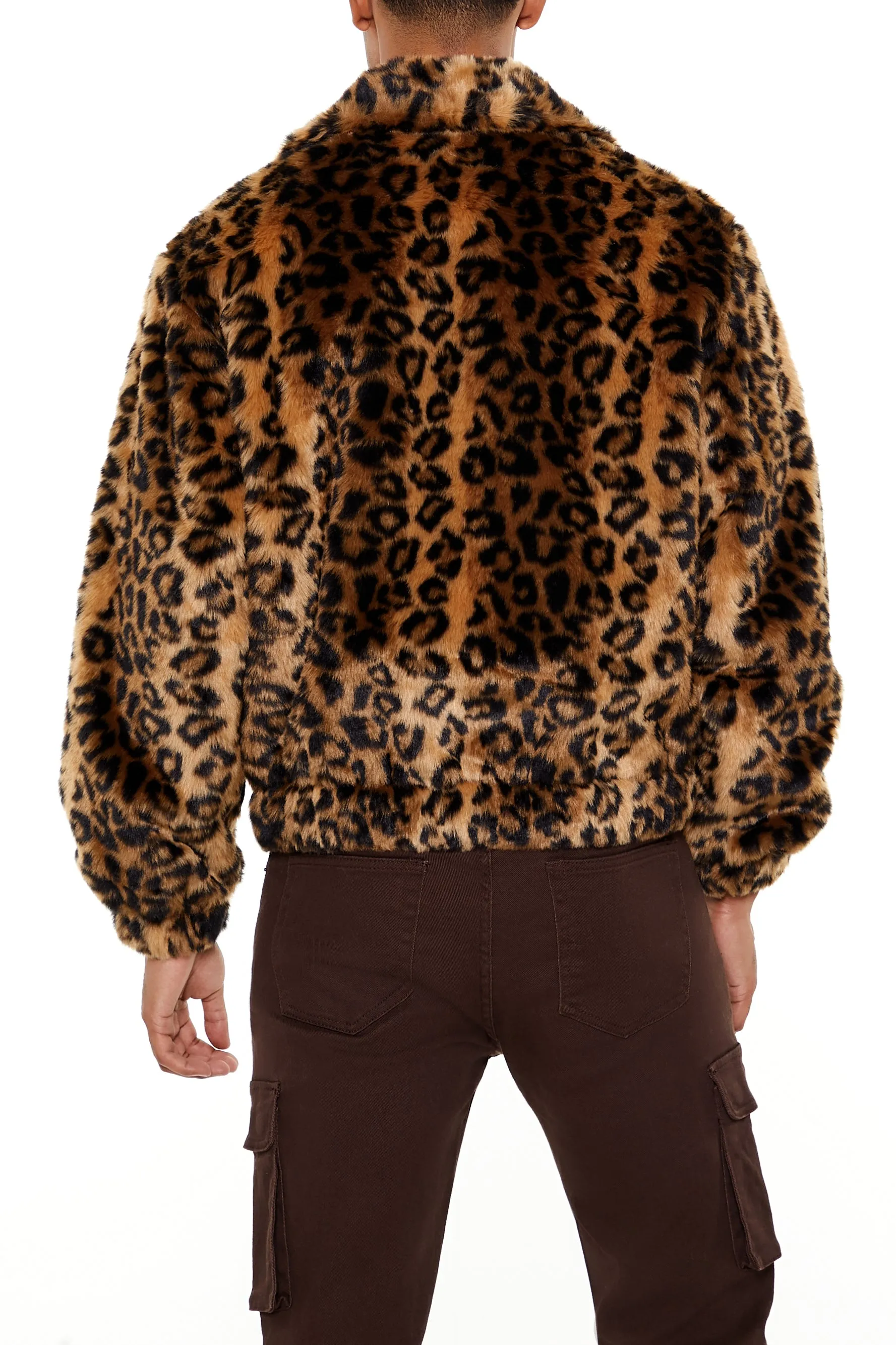 Faux Fur Leopard Zip-Up Coat