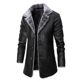 Faux Fur Shearling Pea Coat Distressed Trench Leather Jacket Coat Slim Fit Winter Warm Fleece Large Jackets  for men