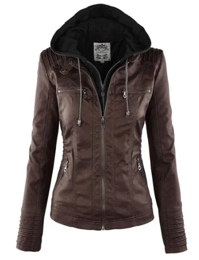 Faux Leather Jacket for Women with hoodie