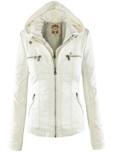 Faux Leather Jacket for Women with hoodie