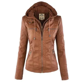 Faux Leather Jacket for Women with hoodie