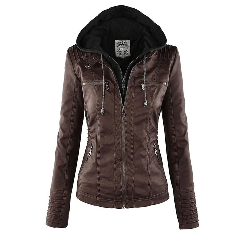 Faux Leather Jacket for Women with hoodie