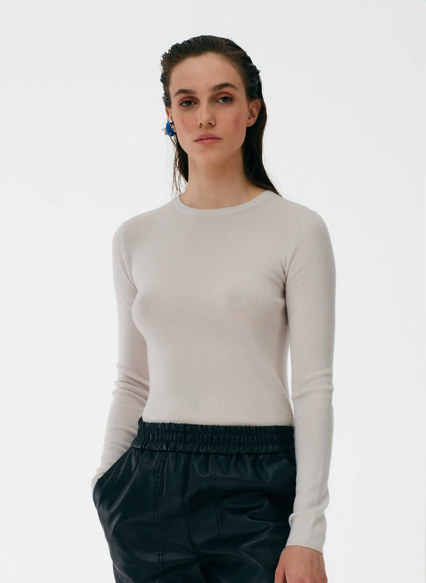 Feather Weight Ribbed Crewneck Pullover Sweater