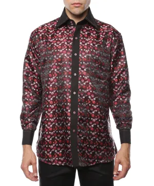 Ferrecci Men's Satine Hi-1001 Red & Black Flower Button Down Dress Shirt