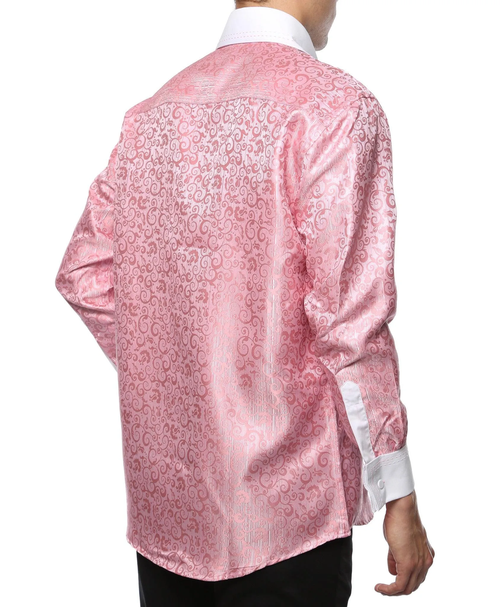 Ferrecci Men's Satine Hi-1027 Pink Pattern Button Down Dress Shirt