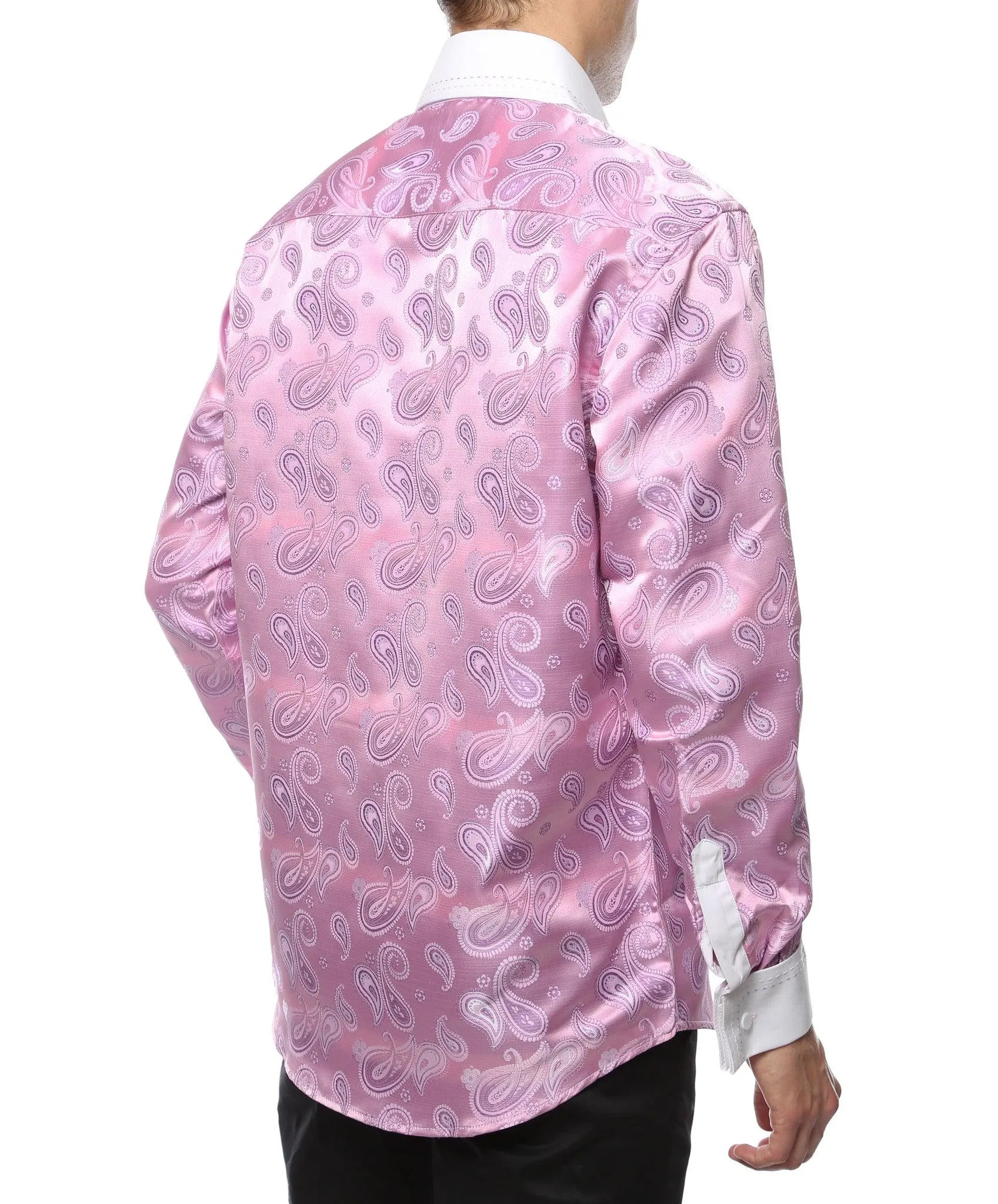 Ferrecci Men's Satine Hi-1030 Pink Paisley Pattern Button Down Dress Shirt