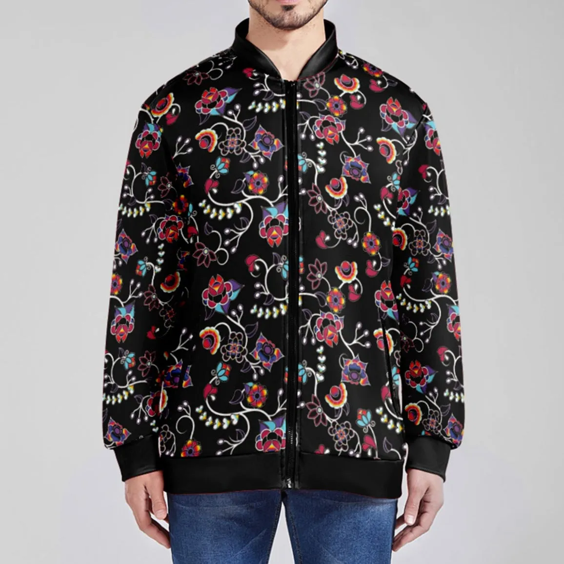 Floral Danseur Zippered Collared Lightweight Jacket