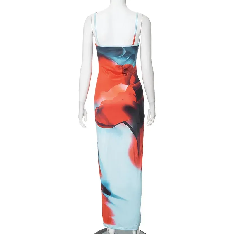 Floral Printed Bodycon High Waist Long Robe Maxi Dress