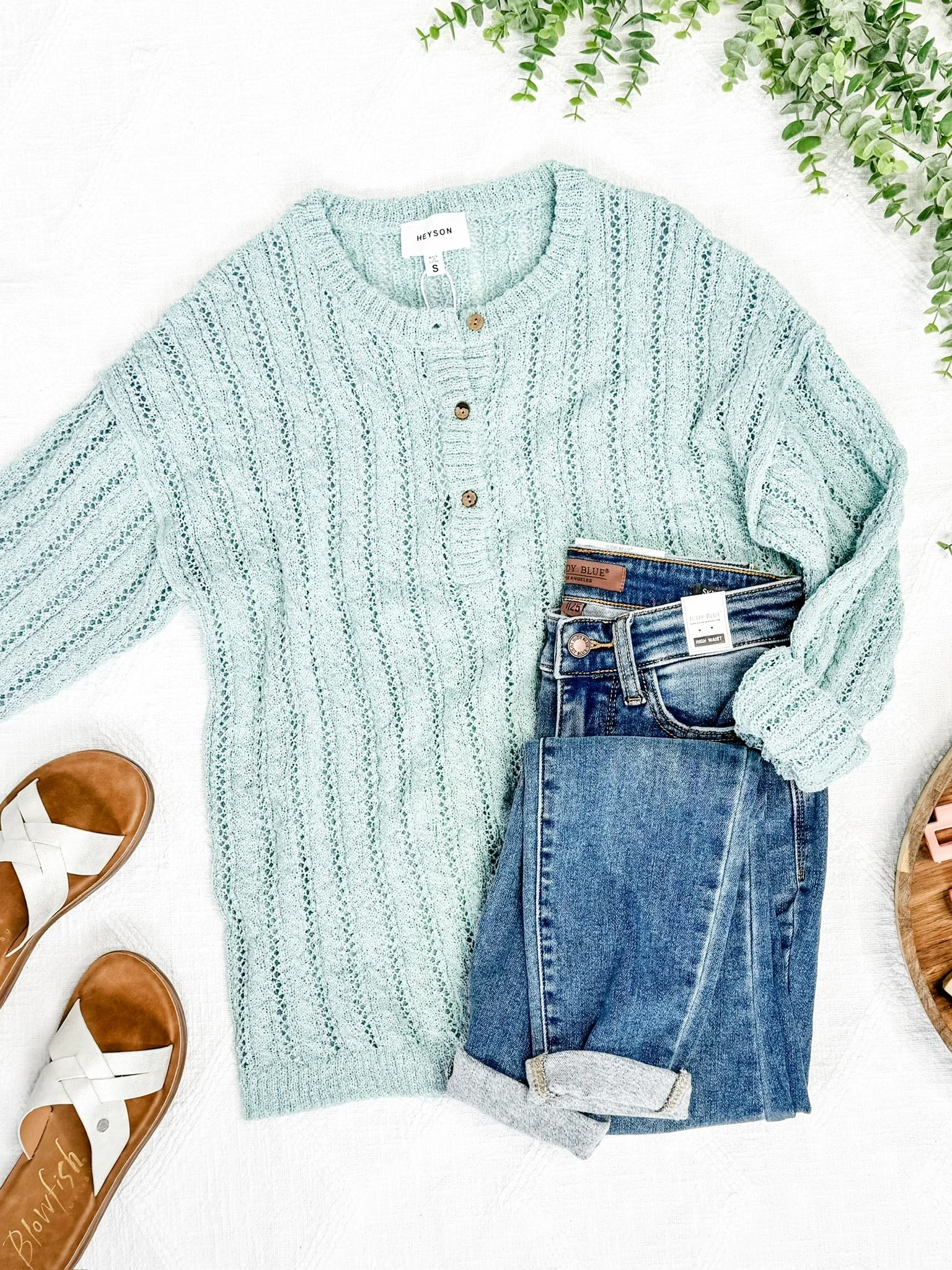 Fresh Aqua Knit Sweater With Functional Buttons