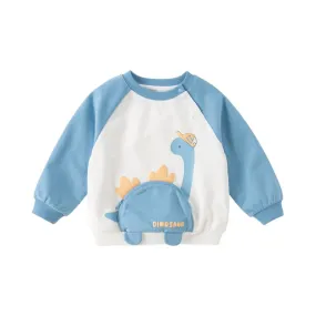 Front Zip Dinosaur Purse Boy Long Sleeve Blue Sweater