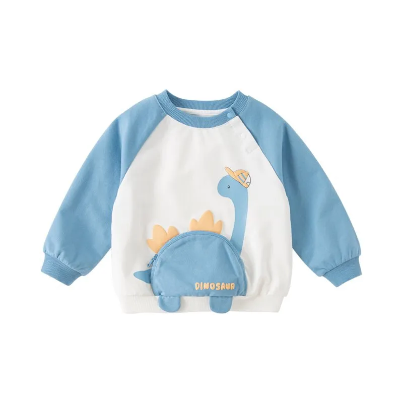 Front Zip Dinosaur Purse Boy Long Sleeve Blue Sweater