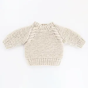 Garter Stitch Crew Neck Sweater Natural