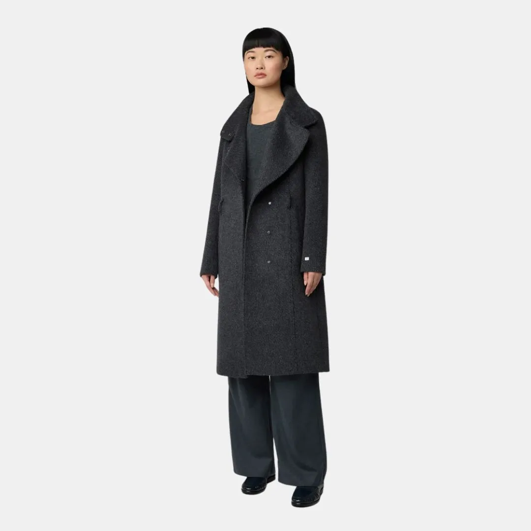 Genie Semi-Fitted Novelty Wool Coat With Belt (Black)