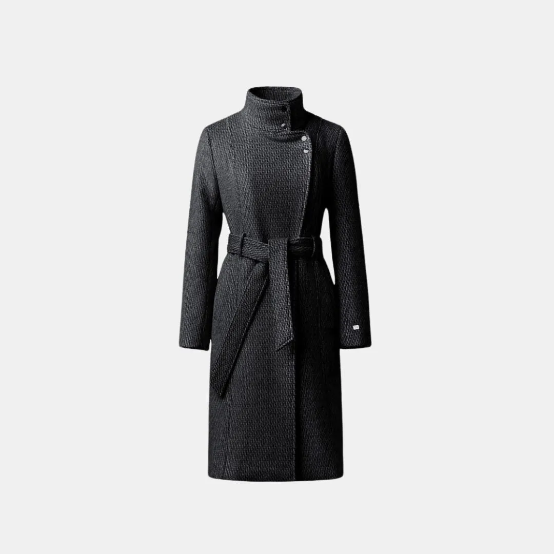 Genie Semi-Fitted Novelty Wool Coat With Belt (Black)