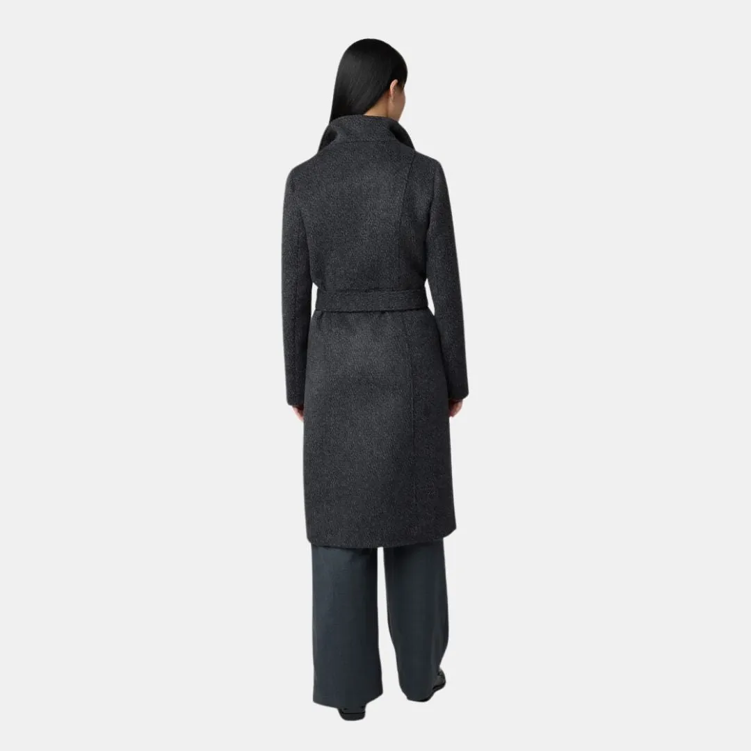 Genie Semi-Fitted Novelty Wool Coat With Belt (Black)