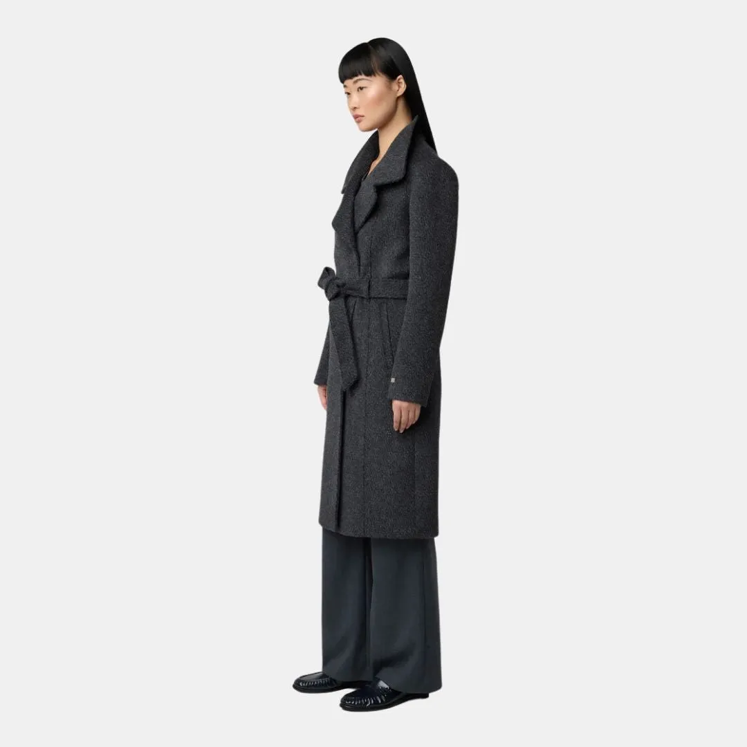 Genie Semi-Fitted Novelty Wool Coat With Belt (Black)