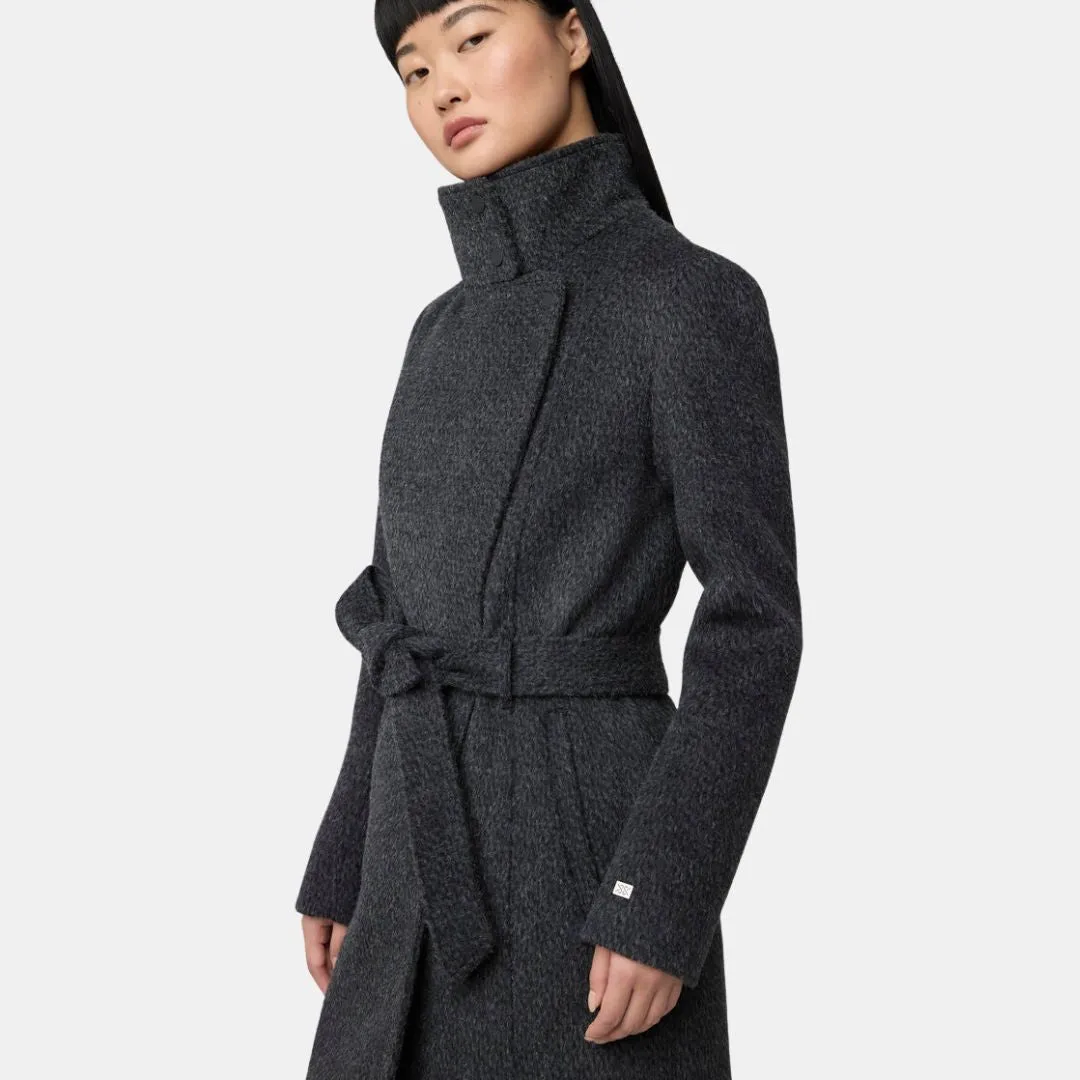 Genie Semi-Fitted Novelty Wool Coat With Belt (Black)