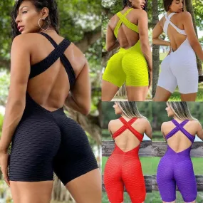 Gorgeous High Waist Women Bodysuit Sleeveless Back Cross Sports Slimming Jumpsuit - Fitness Gym Tracksuits For Female Push Up Leggings (2U24)(BAP)(TBL)