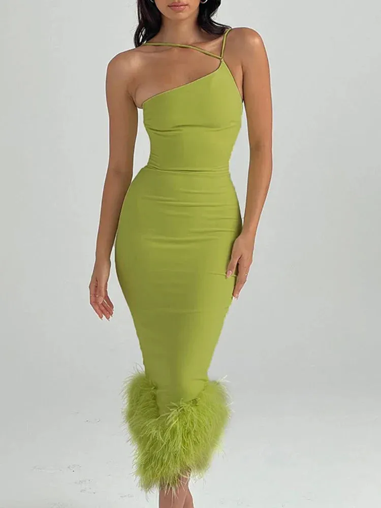 Green Sleeveless Maxi Spaghetti Strap Backless Bodycon Dress for Club Party